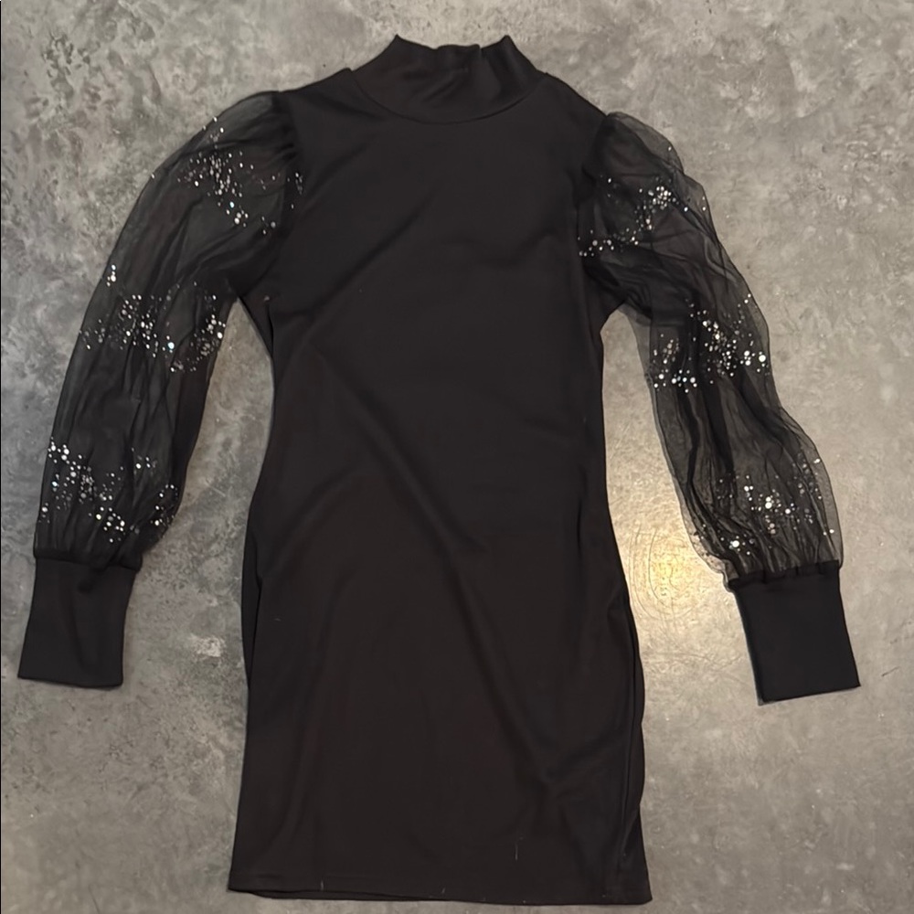 Elegant Black Dress with Sheer Sleeves